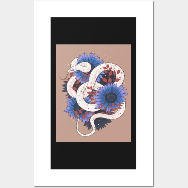 Palmetto Corn Snake with Blue Sunflowers Wall Art by starrypaige